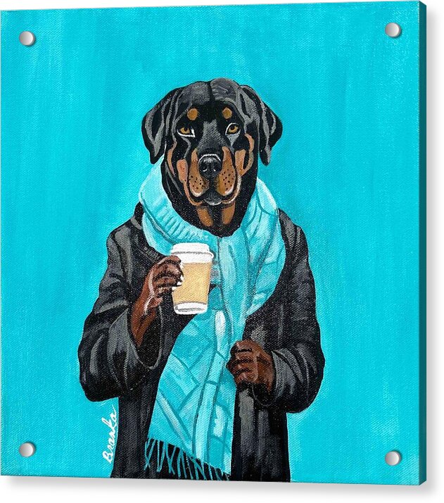 Coffee Shop Art Rottie - Acrylic Print