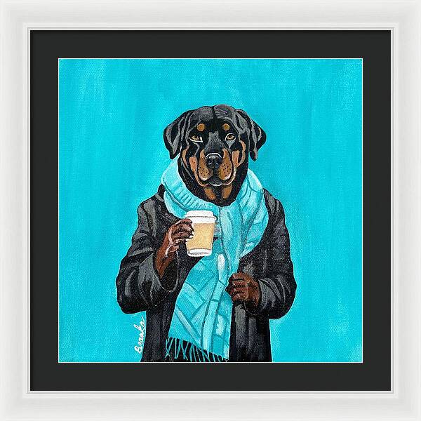 Coffee Shop Art Rottie - Framed Print