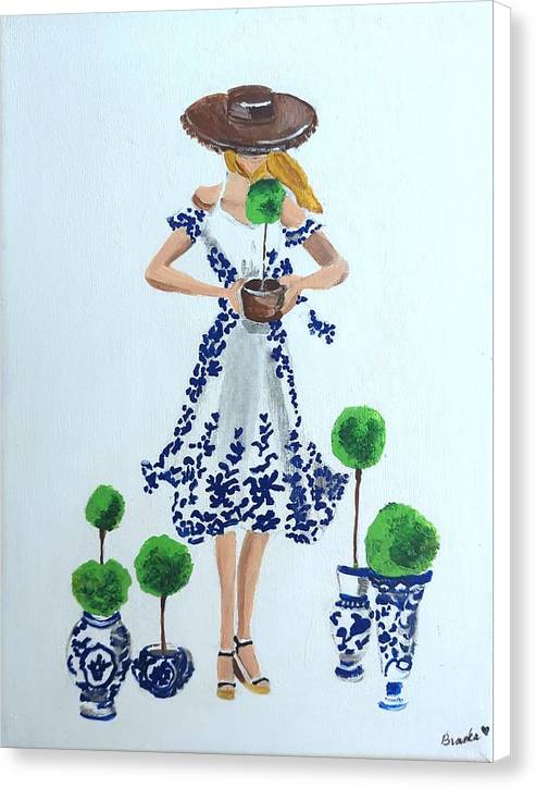Blue White Topiary Lady - Canvas Print