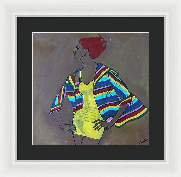 Colourful jacket and red hair - Framed Print