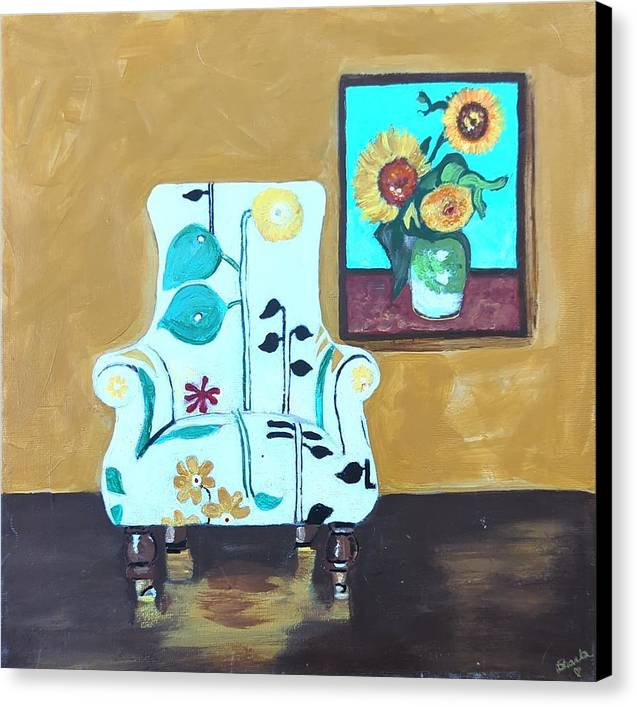 Empty chair sunflowers - Canvas Print