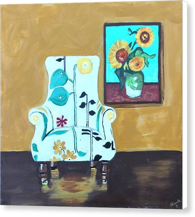 Empty chair sunflowers - Canvas Print
