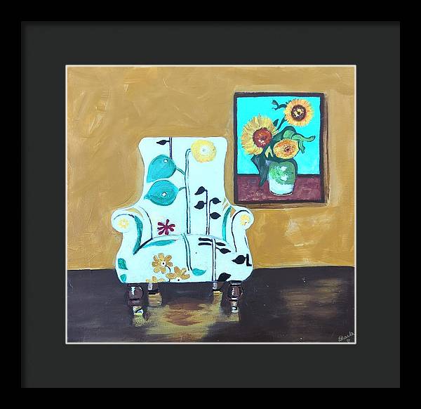 Empty chair sunflowers - Framed Print