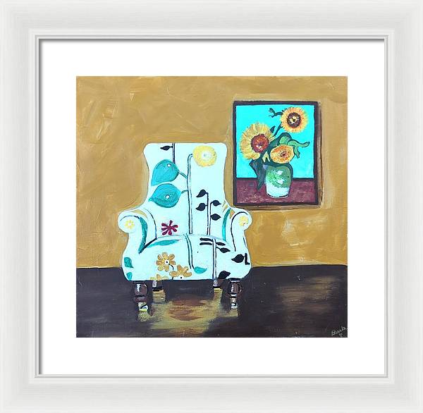 Empty chair sunflowers - Framed Print
