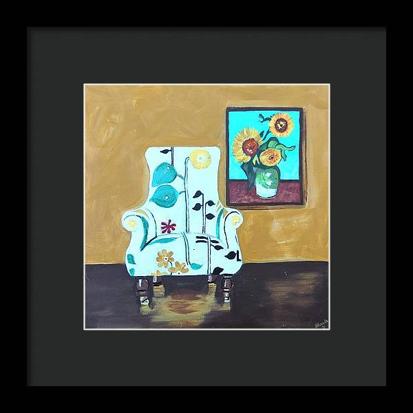 Empty chair sunflowers - Framed Print