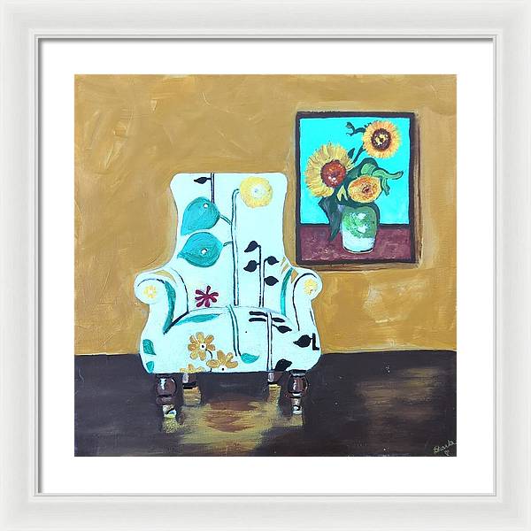 Empty chair sunflowers - Framed Print