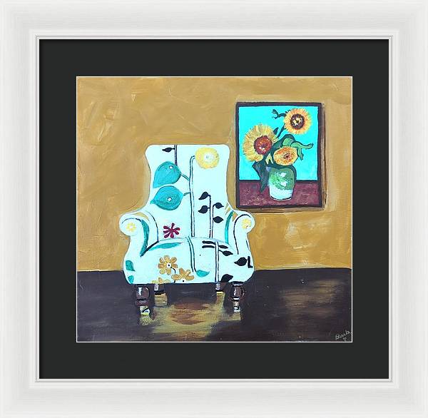 Empty chair sunflowers - Framed Print