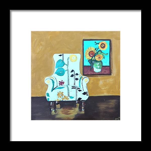 Empty chair sunflowers - Framed Print