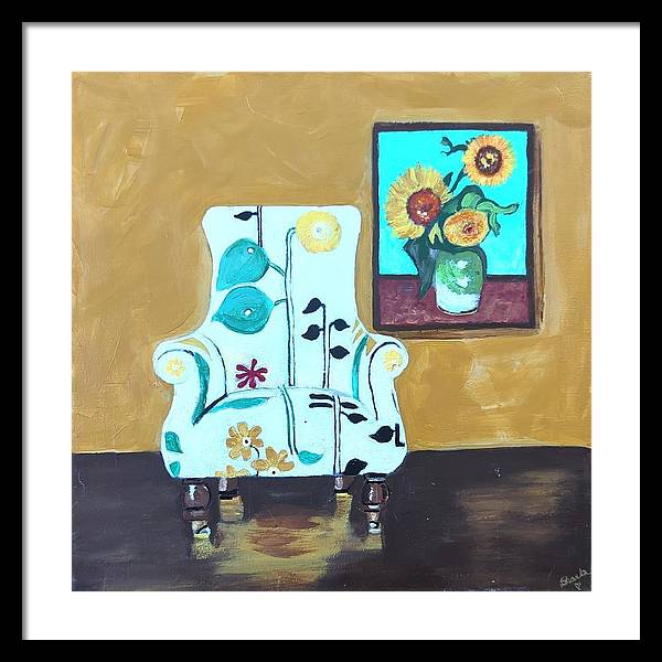 Empty chair sunflowers - Framed Print