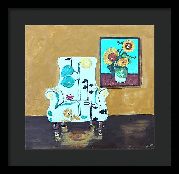 Empty chair sunflowers - Framed Print