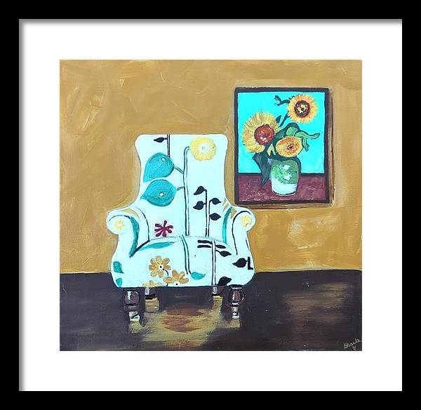 Empty chair sunflowers - Framed Print