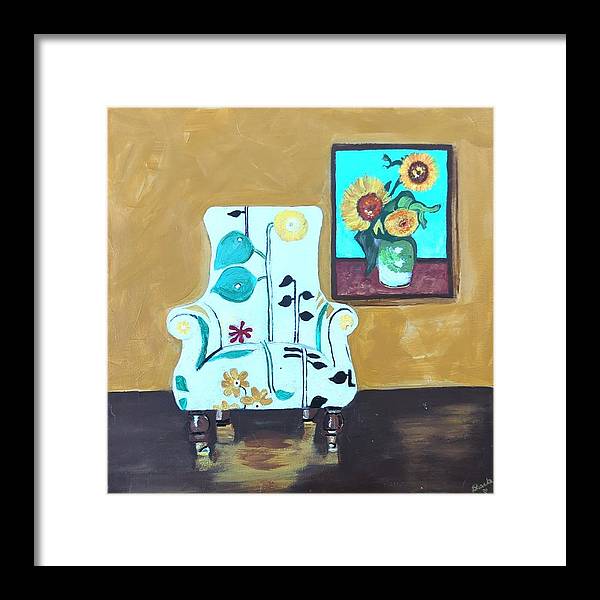 Empty chair sunflowers - Framed Print
