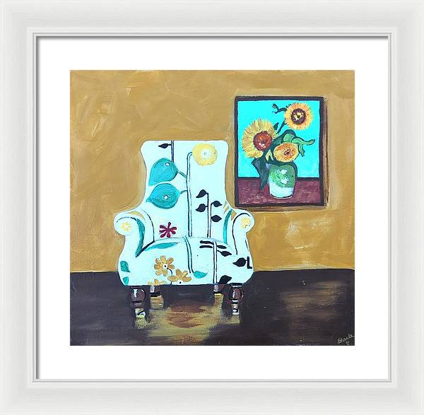 Empty chair sunflowers - Framed Print