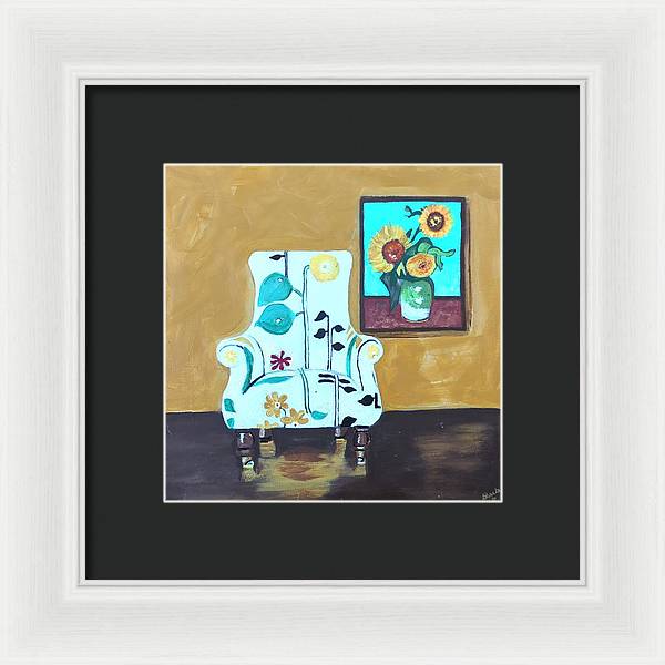 Empty chair sunflowers - Framed Print