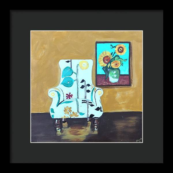 Empty chair sunflowers - Framed Print