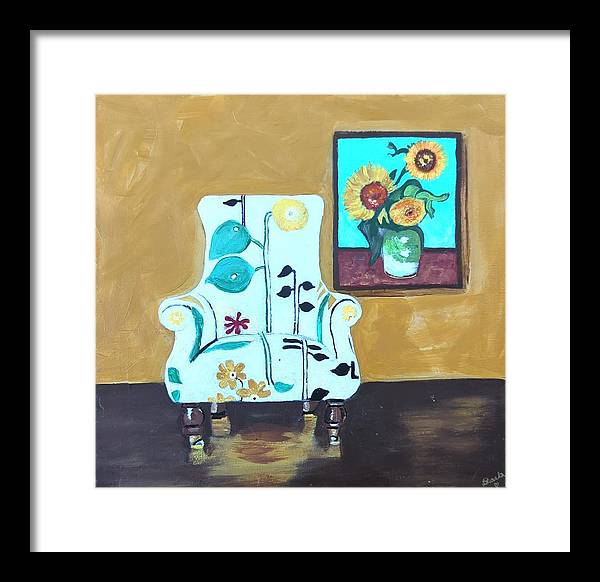 Empty chair sunflowers - Framed Print