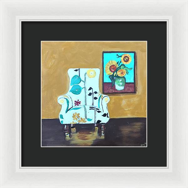 Empty chair sunflowers - Framed Print