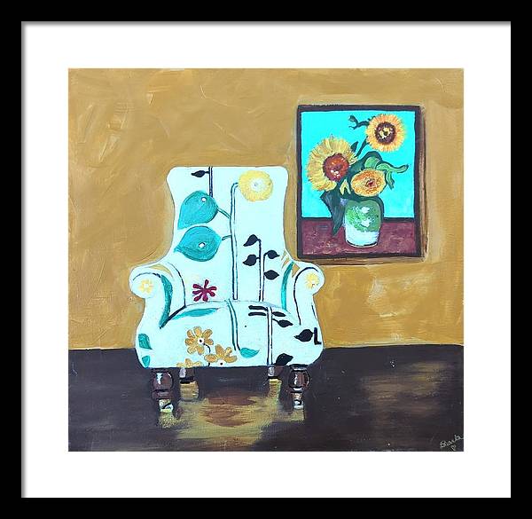 Empty chair sunflowers - Framed Print