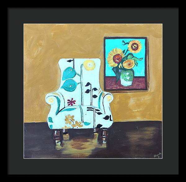 Empty chair sunflowers - Framed Print