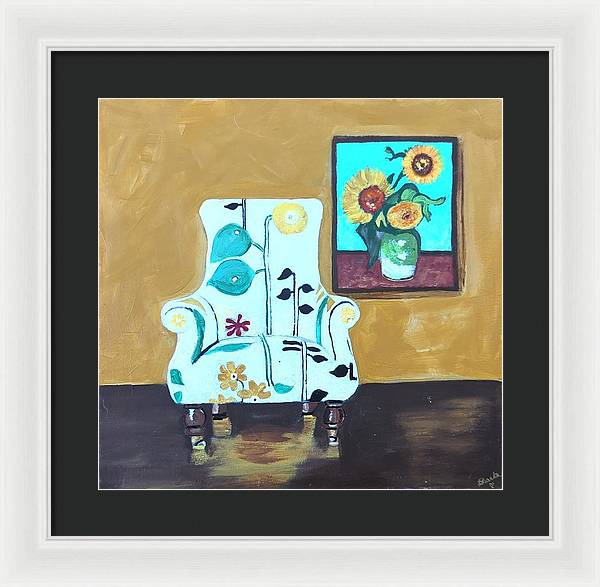 Empty chair sunflowers - Framed Print