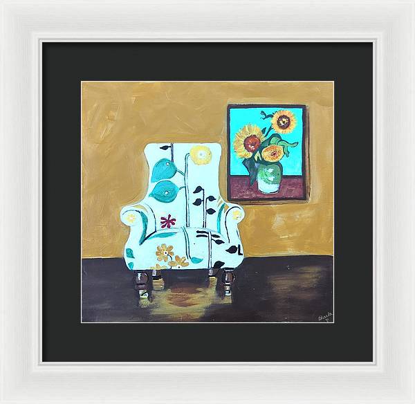 Empty chair sunflowers - Framed Print
