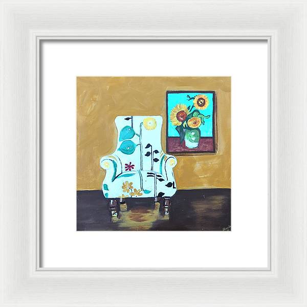 Empty chair sunflowers - Framed Print
