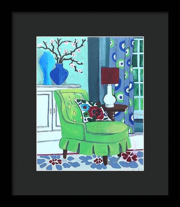 Empty lime green chair - Framed Print