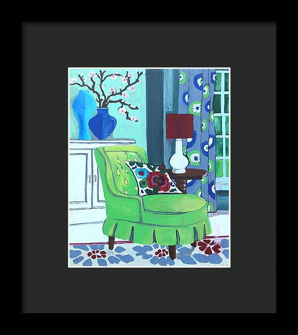 Empty lime green chair - Framed Print