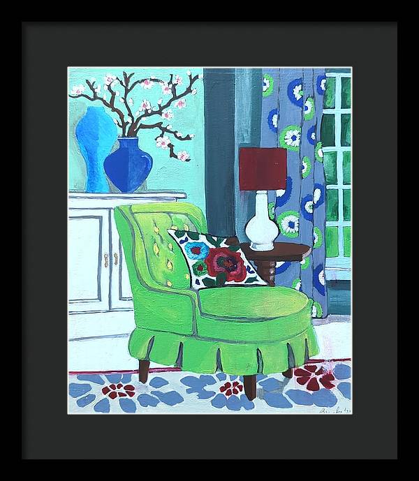 Empty lime green chair - Framed Print