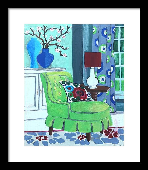 Empty lime green chair - Framed Print