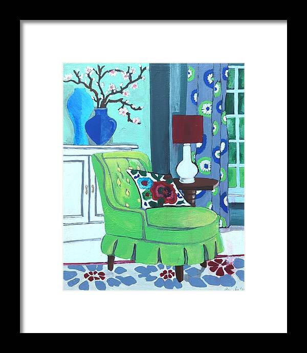 Empty lime green chair - Framed Print