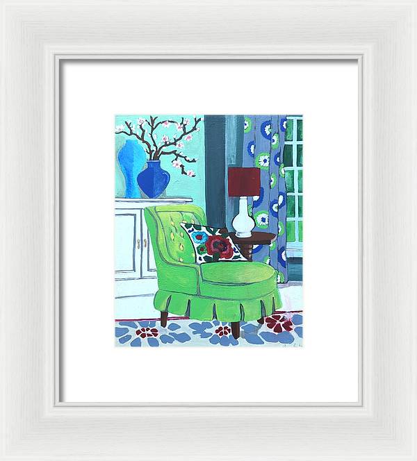 Empty lime green chair - Framed Print