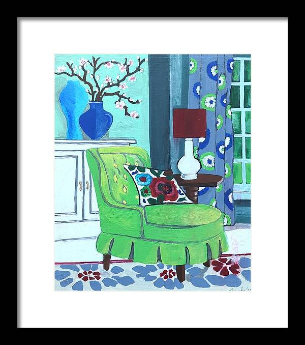 Empty lime green chair - Framed Print