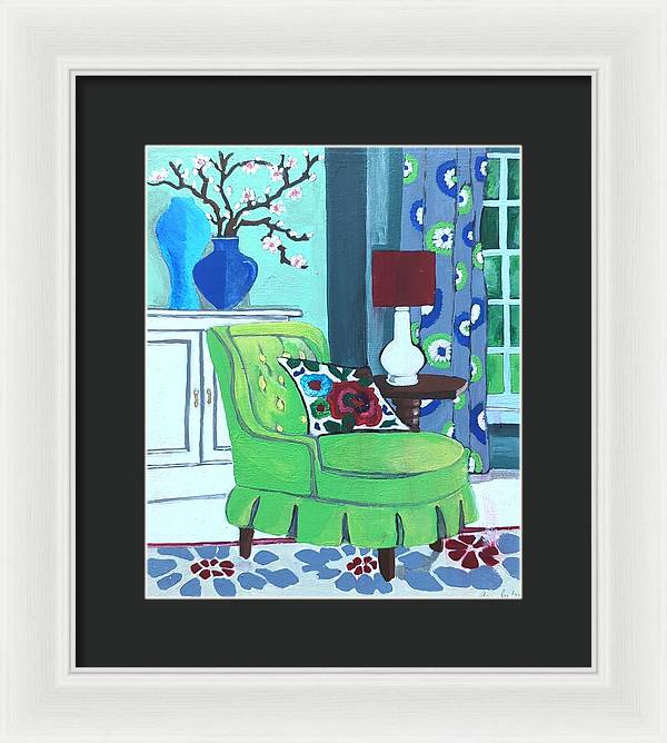Empty lime green chair - Framed Print
