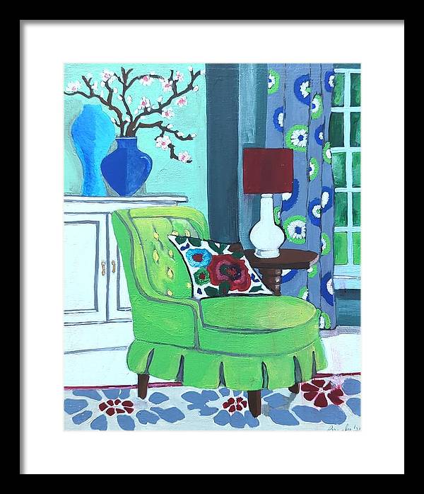 Empty lime green chair - Framed Print