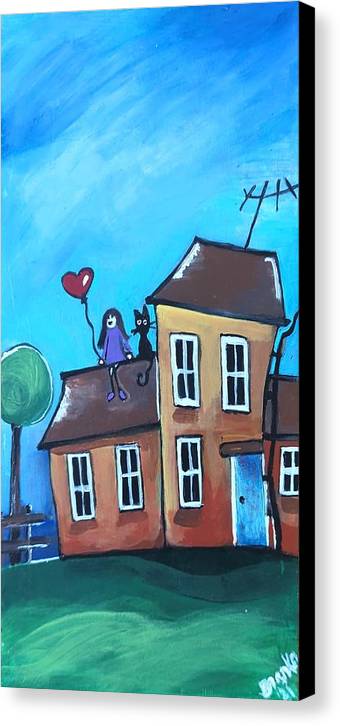 Fairy House 1 Girl Cat on Roof - Canvas Print