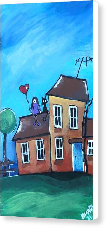 Fairy House 1 Girl Cat on Roof - Canvas Print