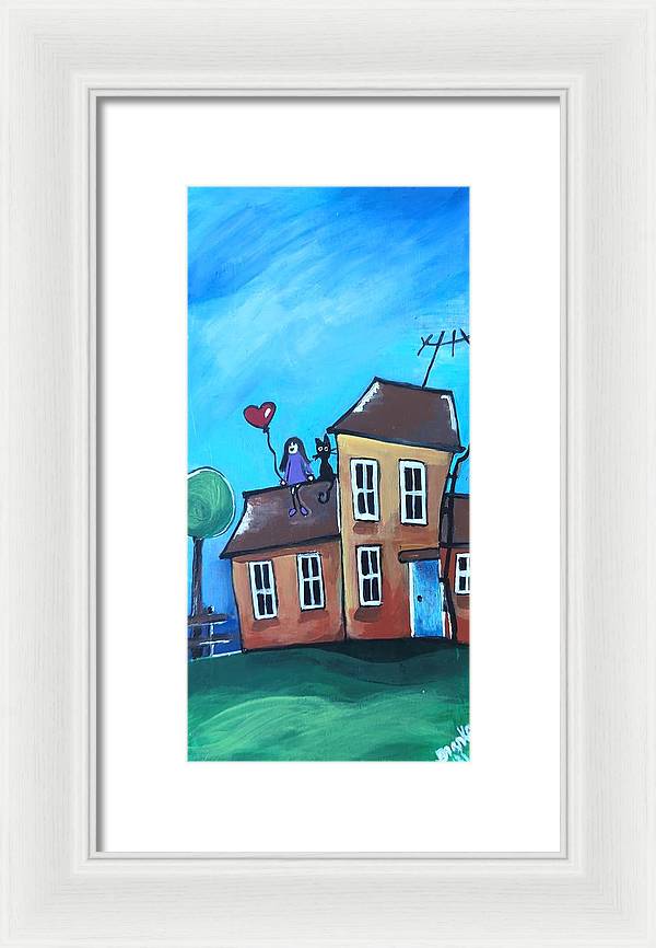 Fairy House 1 Girl Cat on Roof - Framed Print