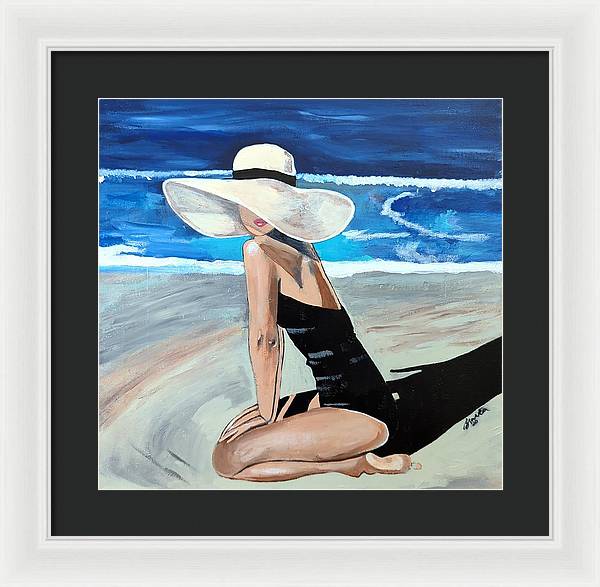 Kneeling in sand - Framed Print