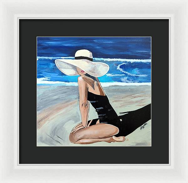 Kneeling in sand - Framed Print