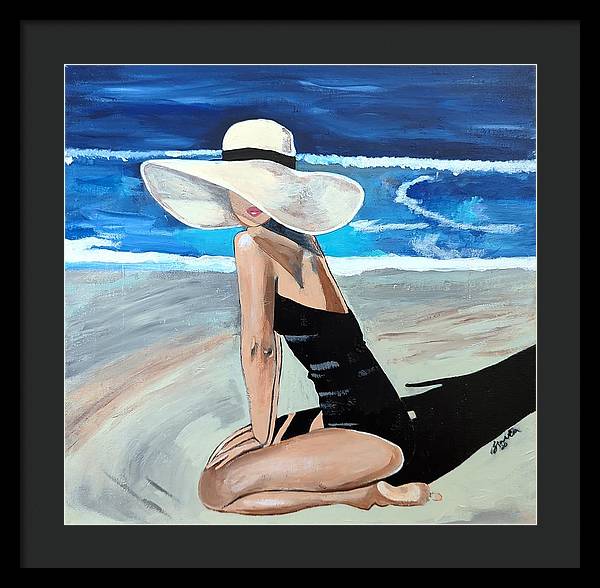 Kneeling in sand - Framed Print
