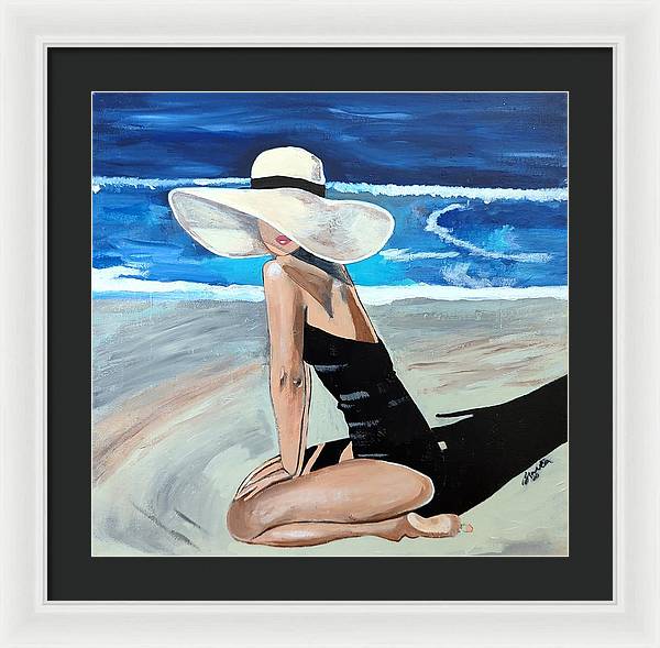 Kneeling in sand - Framed Print