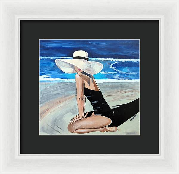 Kneeling in sand - Framed Print