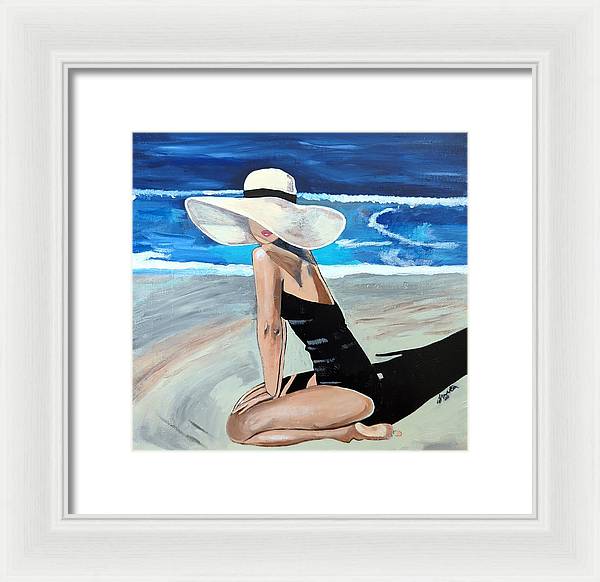 Kneeling in sand - Framed Print
