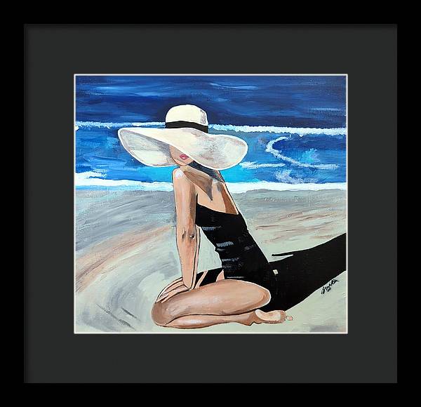 Kneeling in sand - Framed Print