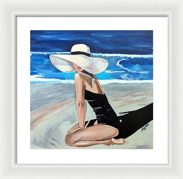 Kneeling in sand - Framed Print