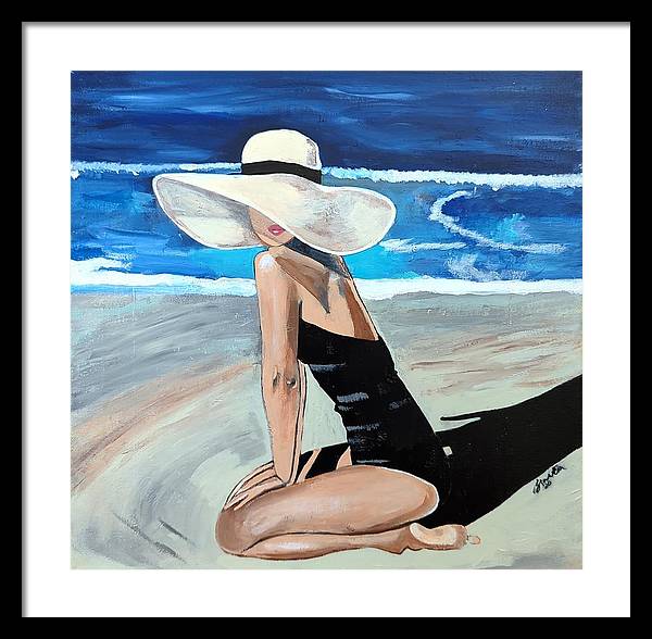Kneeling in sand - Framed Print
