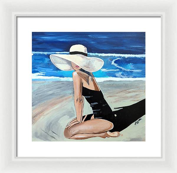 Kneeling in sand - Framed Print