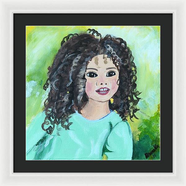Little girl with curls - Framed Print