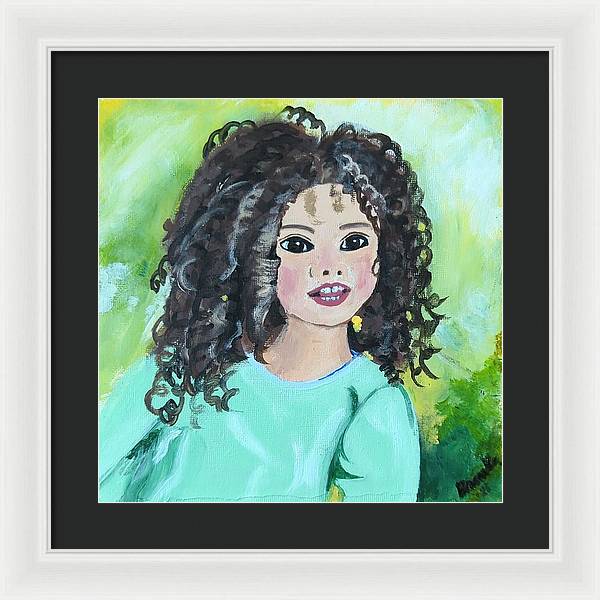 Little girl with curls - Framed Print